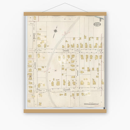 Old map wall art mockup — magnetic wood frame on white wall — Sanborn Fire Insurance Map from Addison, Steuben County, New York (1945), Sheet #0002