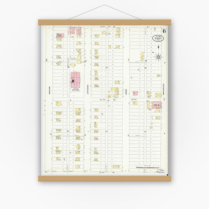 Old map wall art mockup — magnetic wood frame on white wall — Sanborn Fire Insurance Map from Gary, Lake County, Indiana (1908), Sheet #0006