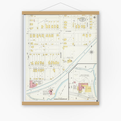 Old map wall art mockup — magnetic wood frame on white wall — Sanborn Fire Insurance Map from Sidney, Shelby County, Ohio (1898), Sheet #0006