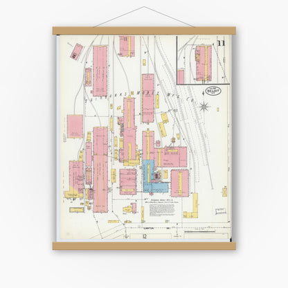 Old map wall art mockup — magnetic wood frame on white wall — Sanborn Fire Insurance Map from Beloit, Rock County, Wisconsin (1902), Sheet #0011