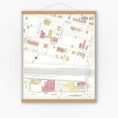 Old map wall art mockup — magnetic wood frame on white wall — Sanborn Fire Insurance Map from Lemoyne, Cumberland County, Pennsylvania (1923), Sheet #0003