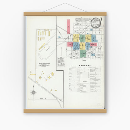 Old map wall art mockup — magnetic wood frame on white wall — Sanborn Fire Insurance Map from Bowling Green, Wood County, Ohio (1900) - Complete Map Set