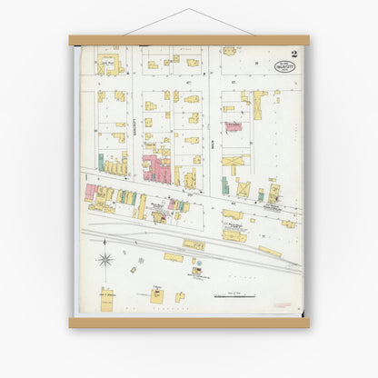 Old map wall art mockup — magnetic wood frame on white wall — Sanborn Fire Insurance Map from Imlay City, Lapeer County, Michigan (1900), Sheet #0002