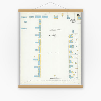Old map wall art mockup — magnetic wood frame on white wall — Sanborn Fire Insurance Map from San Angelo, Tom Green County, Texas (1904), Sheet #0015