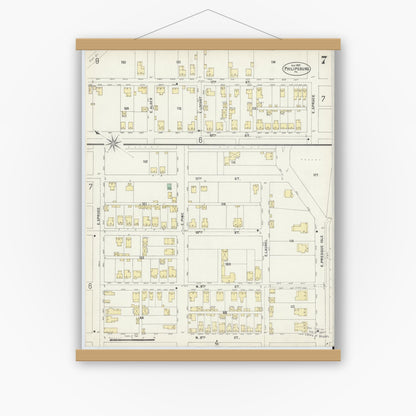 Old map wall art mockup — magnetic wood frame on white wall — Sanborn Fire Insurance Map from Philipsburg, Centre County, Pennsylvania (1897), Sheet #0007