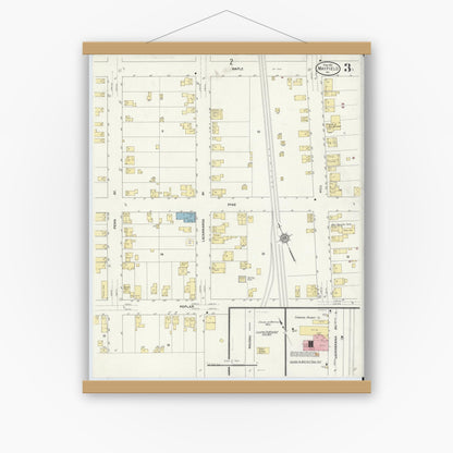 Old map wall art mockup — magnetic wood frame on white wall — Sanborn Fire Insurance Map from Mayfield, Lackawanna County, Pennsylvania (1912), Sheet #0003