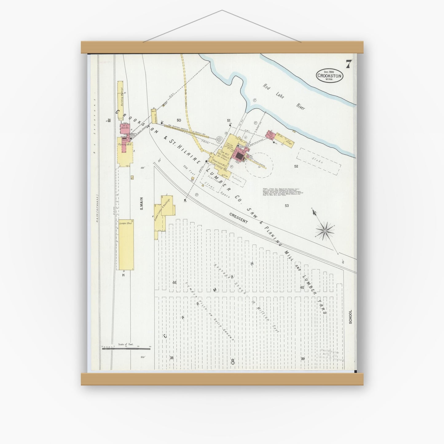 Old map wall art mockup — magnetic wood frame on white wall — Sanborn Fire Insurance Map from Crookston, Polk County, Minnesota (1900), Sheet #0007