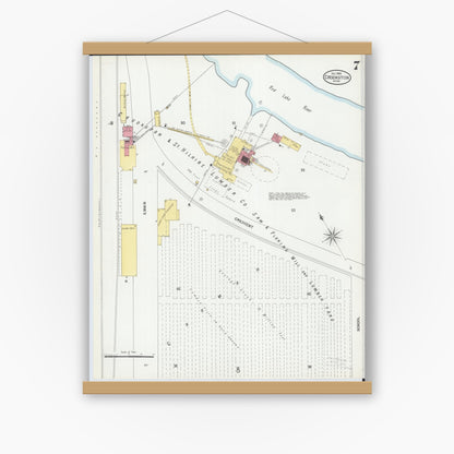 Old map wall art mockup — magnetic wood frame on white wall — Sanborn Fire Insurance Map from Crookston, Polk County, Minnesota (1900), Sheet #0007