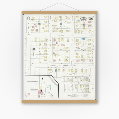 Old map wall art mockup — magnetic wood frame on white wall — Sanborn Fire Insurance Map from Ann Arbor, Washtenaw County, Michigan (1925), Sheet #0026