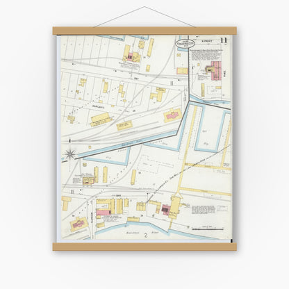 Old map wall art mockup — magnetic wood frame on white wall — Sanborn Fire Insurance Map from Traverse City, Grand Traverse County, Michigan (1899), Sheet #0011