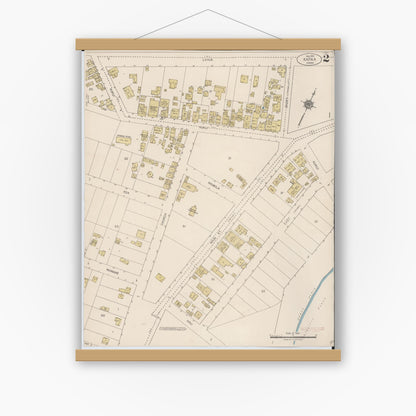 Old map wall art mockup — magnetic wood frame on white wall — Sanborn Fire Insurance Map from Kapaa, Kauai County, Hawaii (1921), Sheet #0002