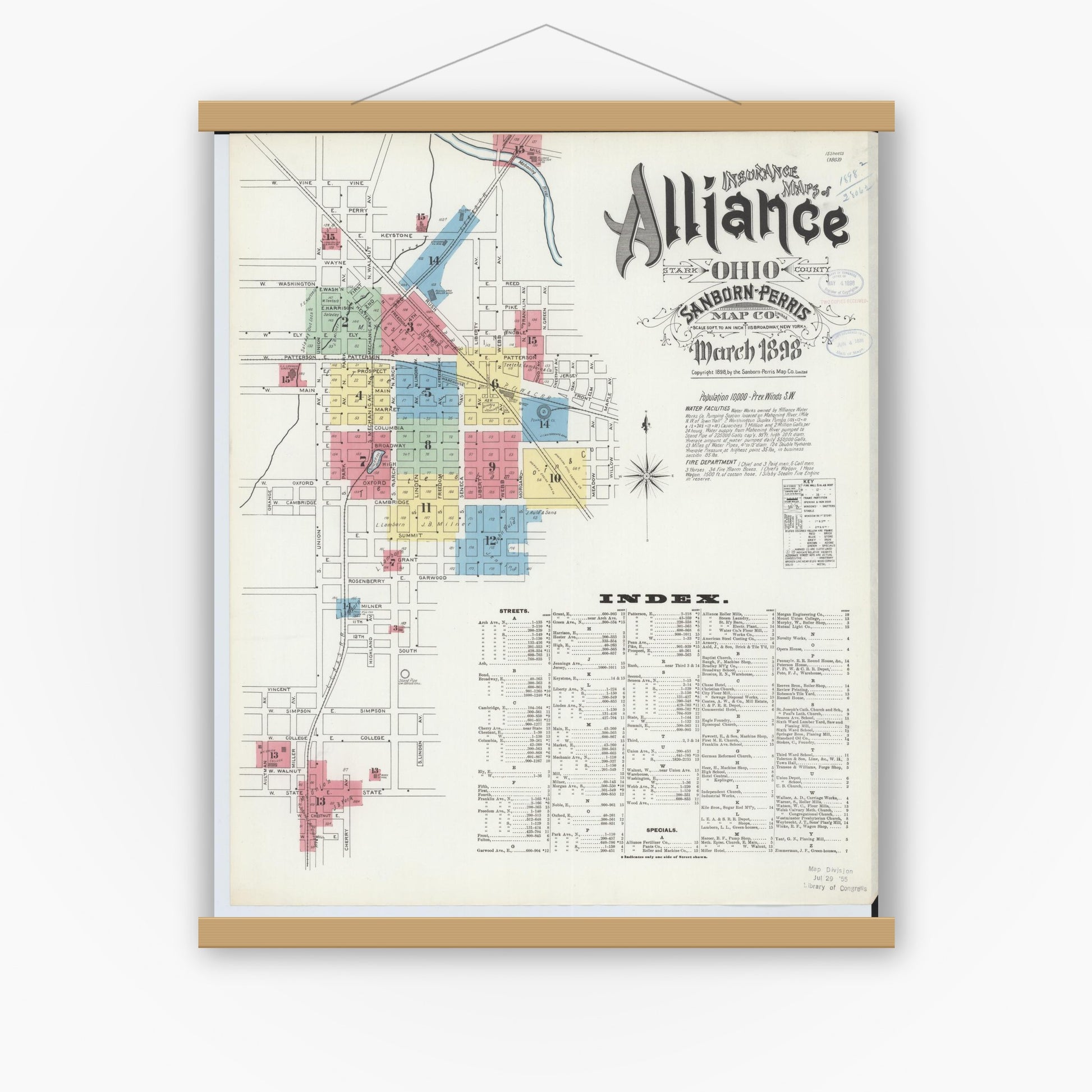 Old map wall art mockup — magnetic wood frame on white wall — Sanborn Fire Insurance Map from Alliance, Stark County, Ohio (1898) - Complete Map Set