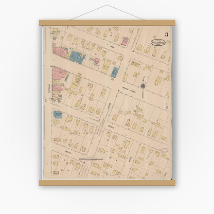 Old map wall art mockup — magnetic wood frame on white wall — Sanborn Fire Insurance Map from Williamston, Ingham County, Michigan (1922), Sheet #0003