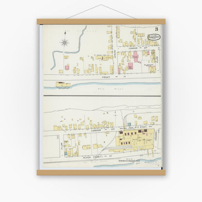 Old map wall art mockup — magnetic wood frame on white wall — Sanborn Fire Insurance Map from Pomeroy, Meigs County, Ohio (1893), Sheet #0003