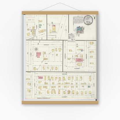 Old map wall art mockup — magnetic wood frame on white wall — Sanborn Fire Insurance Map from Chelsea, Washtenaw County, Michigan (1899), Sheet #0001