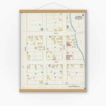 Old map wall art mockup — magnetic wood frame on white wall — Sanborn Fire Insurance Map from McHenry, McHenry County, Illinois (1893), Sheet #0004