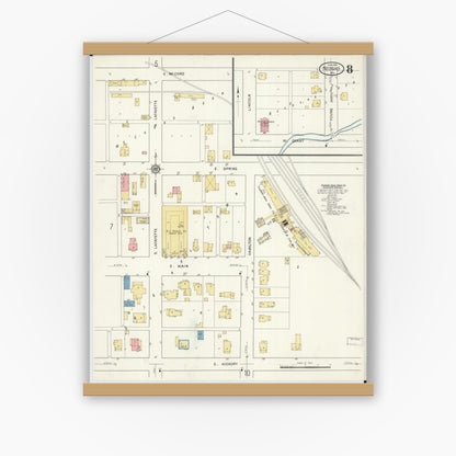 Old map wall art mockup — magnetic wood frame on white wall — Sanborn Fire Insurance Map from Neosho, Newton County, Missouri (1916), Sheet #0008