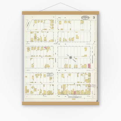 Old map wall art mockup — magnetic wood frame on white wall — Sanborn Fire Insurance Map from Shenandoah, Page County, Virginia (1917), Sheet #0003