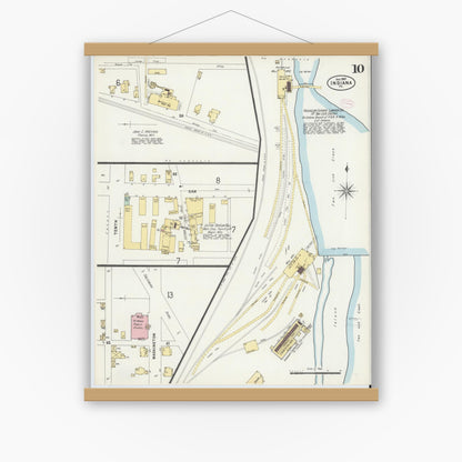 Old map wall art mockup — magnetic wood frame on white wall — Sanborn Fire Insurance Map from Indiana, Indiana County, Pennsylvania (1888), Sheet #0010