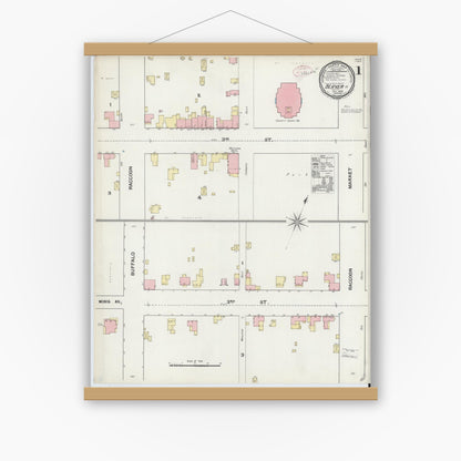 Old map wall art mockup — magnetic wood frame on white wall — Sanborn Fire Insurance Map from Beaver, Beaver County, Pennsylvania (1891), Sheet #0001