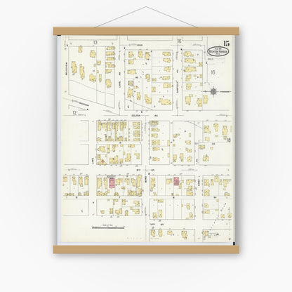 Old map wall art mockup — magnetic wood frame on white wall — Sanborn Fire Insurance Map from Benton Harbor, Berrien County, Michigan (1911), Sheet #0015