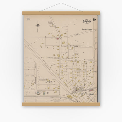 Old map wall art mockup — magnetic wood frame on white wall — Sanborn Fire Insurance Map from Commerce, Hunt County, Texas (1922), Sheet #0010