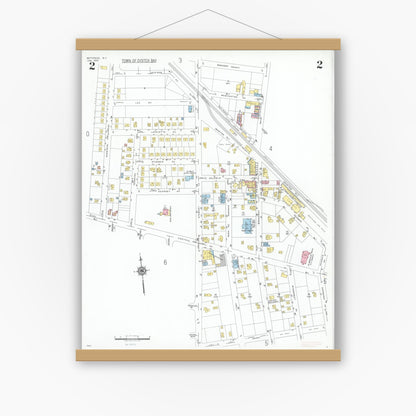 Old map wall art mockup — magnetic wood frame on white wall — Sanborn Fire Insurance Map from Bethpage, Nassau County, New York (1950), Sheet #0002