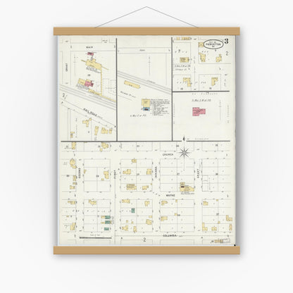 Old map wall art mockup — magnetic wood frame on white wall — Sanborn Fire Insurance Map from Pierceton, Kosciusko County, Indiana (1901), Sheet #0003