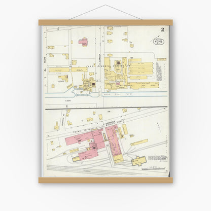 Old map wall art mockup — magnetic wood frame on white wall — Sanborn Fire Insurance Map from Rome, Oneida County, New York (1904), Sheet #0002