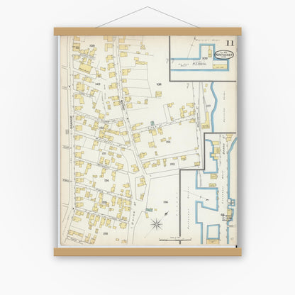 Old map wall art mockup — magnetic wood frame on white wall — Sanborn Fire Insurance Map from Nantucket, Nantucket County, Massachusetts (1892), Sheet #0011