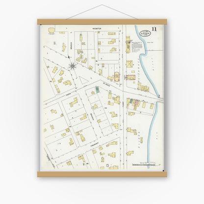 Old map wall art mockup — magnetic wood frame on white wall — Sanborn Fire Insurance Map from Anoka, Anoka County, Minnesota (1904), Sheet #0011