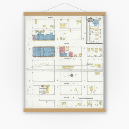 Old map wall art mockup — magnetic wood frame on white wall — Sanborn Fire Insurance Map from Moody, McLennan County, Texas (1920), Sheet #0002