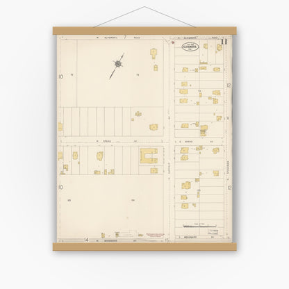 Old map wall art mockup — magnetic wood frame on white wall — Sanborn Fire Insurance Map from Alhambra, Los Angeles County, California (1912), Sheet #0011