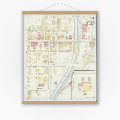 Old map wall art mockup — magnetic wood frame on white wall — Sanborn Fire Insurance Map from Irwin, Westmoreland County, Pennsylvania (1894), Sheet #0003