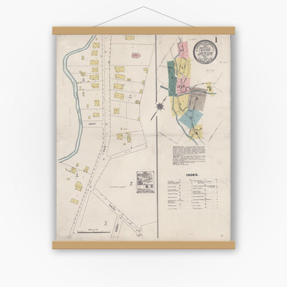 Old map wall art mockup — magnetic wood frame on white wall — Sanborn Fire Insurance Map from Jackson, Amador County, California (1912) - Complete Map Set