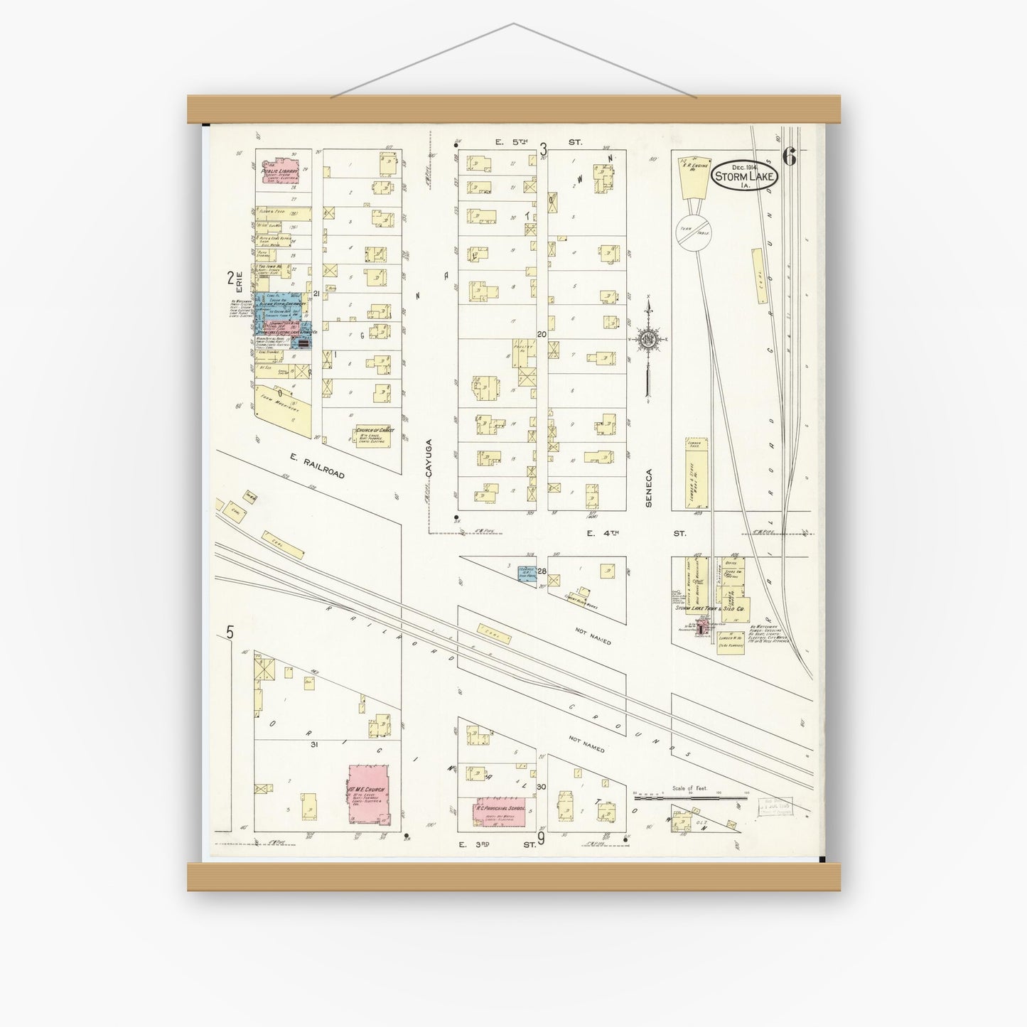 Old map wall art mockup — magnetic wood frame on white wall — Sanborn Fire Insurance Map from Storm Lake, Buena Vista County, Iowa (1914), Sheet #0006