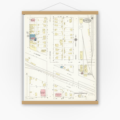 Old map wall art mockup — magnetic wood frame on white wall — Sanborn Fire Insurance Map from Storm Lake, Buena Vista County, Iowa (1914), Sheet #0006