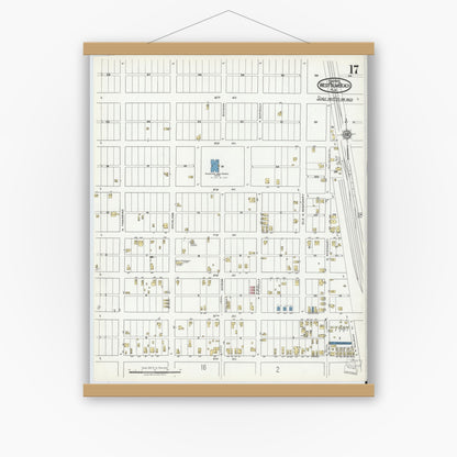 Old map wall art mockup — magnetic wood frame on white wall — Sanborn Fire Insurance Map from West Palm Beach, Dade County, Florida (1920), Sheet #0017