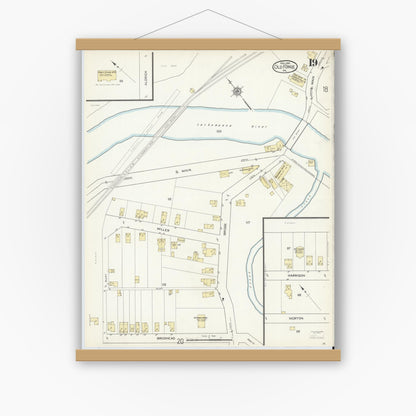 Old map wall art mockup — magnetic wood frame on white wall — Sanborn Fire Insurance Map from Old Forge, Lackawanna County, Pennsylvania (1914), Sheet #0019