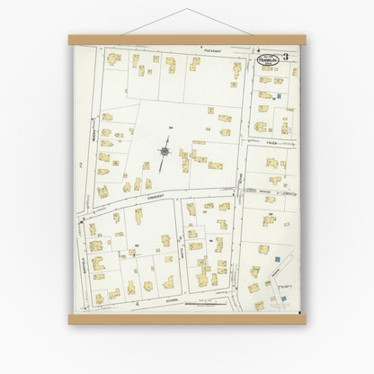 Old map wall art mockup — magnetic wood frame on white wall — Sanborn Fire Insurance Map from Franklin, Norfolk County, Massachusetts (1919), Sheet #0003