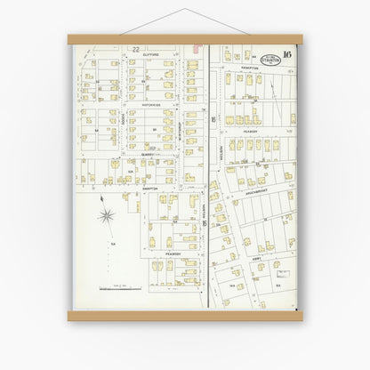 Old map wall art mockup — magnetic wood frame on white wall — Sanborn Fire Insurance Map from Staunton, Independent Cities, Virginia (1904), Sheet #0016