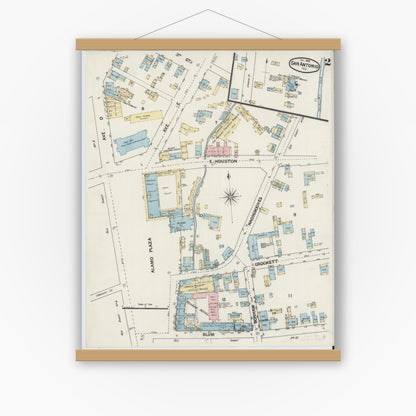 Old map wall art mockup — magnetic wood frame on white wall — Sanborn Fire Insurance Map from San Antonio, Bexar County, Texas (1888), Sheet #0002