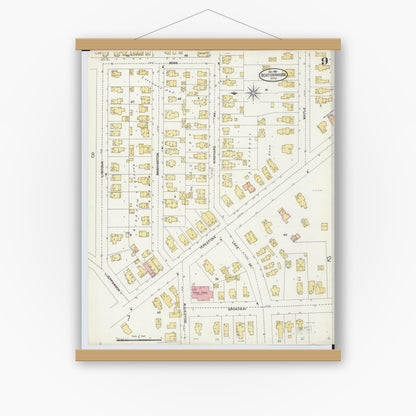 Old map wall art mockup — magnetic wood frame on white wall — Sanborn Fire Insurance Map from Benton Harbor, Berrien County, Michigan (1905), Sheet #0009