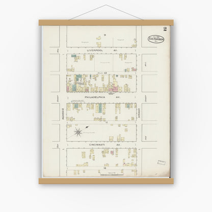 Old map wall art mockup — magnetic wood frame on white wall — Sanborn Fire Insurance Map from Egg Harbor City, Atlantic County, New Jersey (1886), Sheet #0002