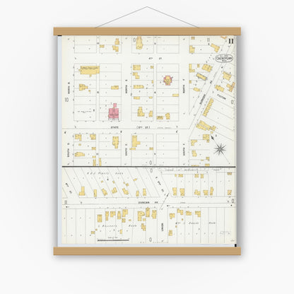 Old map wall art mockup — magnetic wood frame on white wall — Sanborn Fire Insurance Map from Cheboygan, Cheboygan County, Michigan (1900), Sheet #0011
