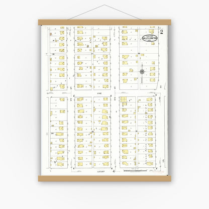 Old map wall art mockup — magnetic wood frame on white wall — Sanborn Fire Insurance Map from Valley Junction, Polk County, Iowa (1920), Sheet #0002