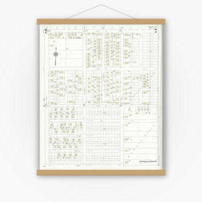 Old map wall art mockup — magnetic wood frame on white wall — Sanborn Fire Insurance Map from Pasadena, Harris County, Texas (1940), Sheet #0007
