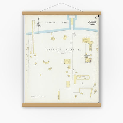 Old map wall art mockup — magnetic wood frame on white wall — Sanborn Fire Insurance Map from Paulsboro, Gloucester County, New Jersey (1896), Sheet #0004