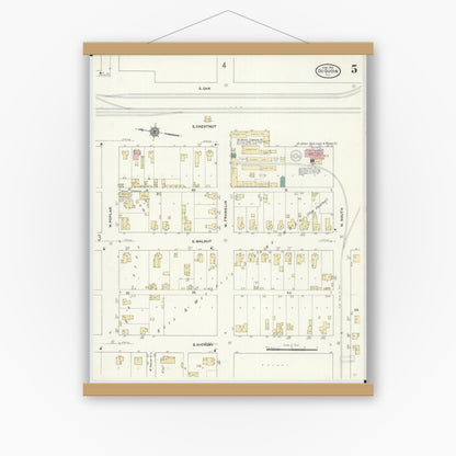 Old map wall art mockup — magnetic wood frame on white wall — Sanborn Fire Insurance Map from Du Quoin, Perry County, Illinois (1910), Sheet #0005