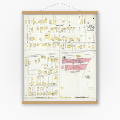 Old map wall art mockup — magnetic wood frame on white wall — Sanborn Fire Insurance Map from Tarentum, Allegheny County, Pennsylvania (1902), Sheet #0012